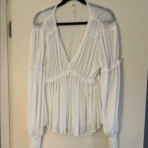 Free People White Flowy Long Sleeve Blouse